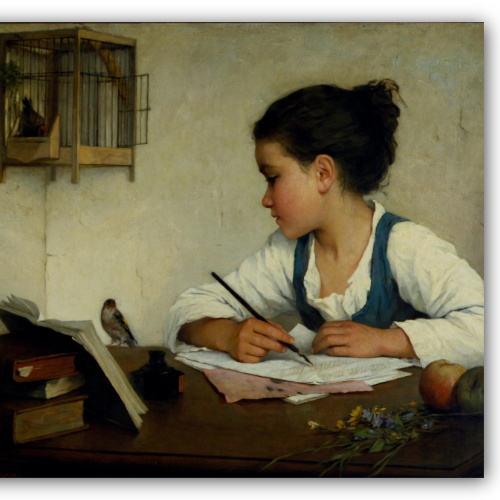 school girl and a bird